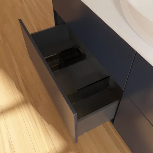 Bild von VILLEROY BOCH Finion Waschbeckenunterschrank, 4 Auszüge, 1600 x 603 x 501 mm, Midnight Blue Matt Lacquer / Glass White Matt #FA9100HG