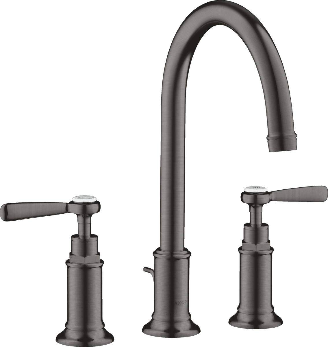 HANSGROHE AXOR Montreux 3-Loch Waschtischarmatur 180 mit Hebelgriffen und Zugstangen-Ablaufgarnitur #16514340 - Brushed Black Chrome