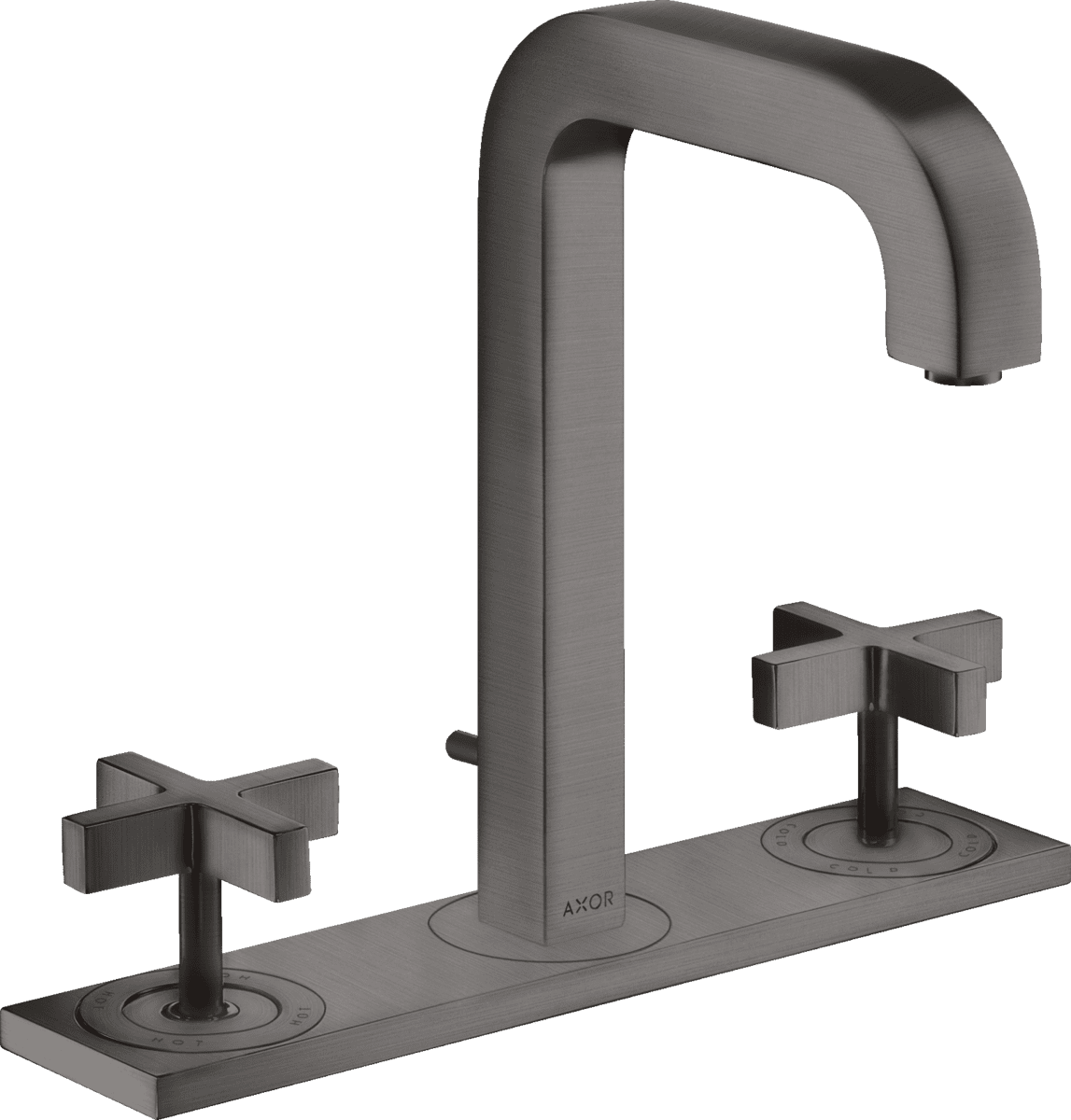 HANSGROHE AXOR Citterio 3-Loch Waschtischarmatur 170 mit Auslauf 140 mm, Kreuzgriffen, Platte und Zugstangen-Ablaufgarnitur #39134340 - Brushed Black Chrome