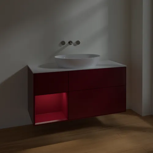 VILLEROY BOCH Finion Waschbeckenunterschrank, mit Beleuchtung, 3 Auszüge, 1200 x 603 x 501 mm, Peony Matt Lacquer / Peony Matt Lacquer / Glass White Matt #FA61HBHB, Bild 5