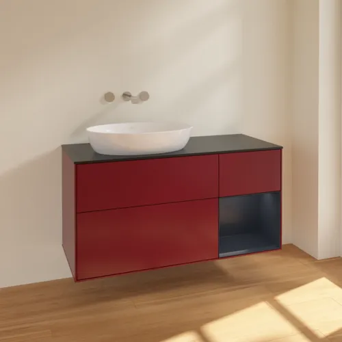 Bild von VILLEROY BOCH Finion Waschbeckenunterschrank, mit Beleuchtung, 3 Auszüge, 1200 x 603 x 501 mm, Peony Matt Lacquer / Midnight Blue Matt Lacquer / Glass Black Matt #FA52HGHB
