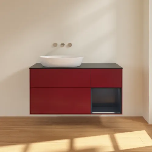 Bild von VILLEROY BOCH Finion Waschbeckenunterschrank, mit Beleuchtung, 3 Auszüge, 1200 x 603 x 501 mm, Peony Matt Lacquer / Midnight Blue Matt Lacquer / Glass Black Matt #FA52HGHB