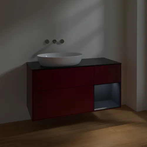 Bild von VILLEROY BOCH Finion Waschbeckenunterschrank, mit Beleuchtung, 3 Auszüge, 1200 x 603 x 501 mm, Peony Matt Lacquer / Midnight Blue Matt Lacquer / Glass Black Matt #FA52HGHB