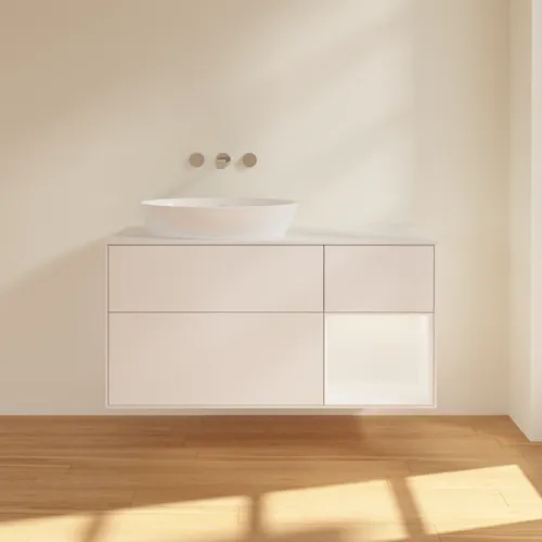 Bild von VILLEROY BOCH Finion Waschbeckenunterschrank, mit Beleuchtung, 3 Auszüge, 1200 x 603 x 501 mm, White Matt Lacquer / White Matt Lacquer / Glass White Matt #FA51MTMT