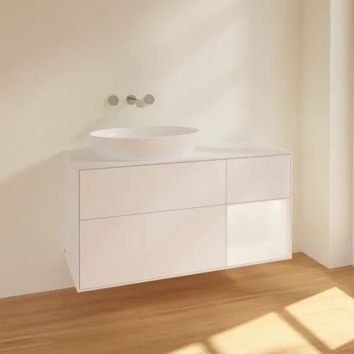 Bild von VILLEROY BOCH Finion Waschbeckenunterschrank, mit Beleuchtung, 3 Auszüge, 1200 x 603 x 501 mm, White Matt Lacquer / White Matt Lacquer / Glass White Matt #FA51MTMT