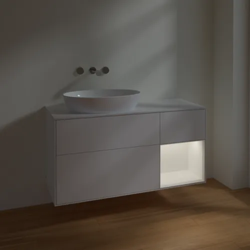 Bild von VILLEROY BOCH Finion Waschbeckenunterschrank, mit Beleuchtung, 3 Auszüge, 1200 x 603 x 501 mm, White Matt Lacquer / White Matt Lacquer / Glass White Matt #FA51MTMT