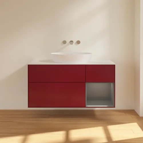 Bild von VILLEROY BOCH Finion Waschbeckenunterschrank, mit Beleuchtung, 3 Auszüge, 1200 x 603 x 501 mm, Peony Matt Lacquer / Anthracite Matt Lacquer / Glass White Matt #FA71GKHB