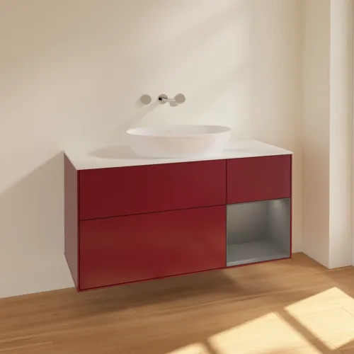 Bild von VILLEROY BOCH Finion Waschbeckenunterschrank, mit Beleuchtung, 3 Auszüge, 1200 x 603 x 501 mm, Peony Matt Lacquer / Anthracite Matt Lacquer / Glass White Matt #FA71GKHB