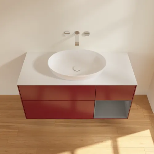 Bild von VILLEROY BOCH Finion Waschbeckenunterschrank, mit Beleuchtung, 3 Auszüge, 1200 x 603 x 501 mm, Peony Matt Lacquer / Anthracite Matt Lacquer / Glass White Matt #FA71GKHB