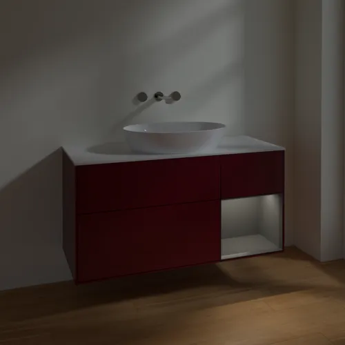 Bild von VILLEROY BOCH Finion Waschbeckenunterschrank, mit Beleuchtung, 3 Auszüge, 1200 x 603 x 501 mm, Peony Matt Lacquer / Anthracite Matt Lacquer / Glass White Matt #FA71GKHB