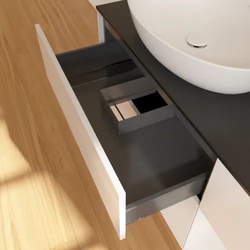 Bild von VILLEROY BOCH Finion Waschbeckenunterschrank, mit Beleuchtung, 3 Auszüge, 1200 x 603 x 501 mm, Glossy White Lacquer / Glossy White Lacquer / Glass Black Matt #FA52GFGF
