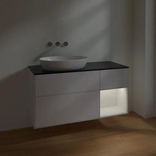 Bild von VILLEROY BOCH Finion Waschbeckenunterschrank, mit Beleuchtung, 3 Auszüge, 1200 x 603 x 501 mm, Glossy White Lacquer / Glossy White Lacquer / Glass Black Matt #FA52GFGF