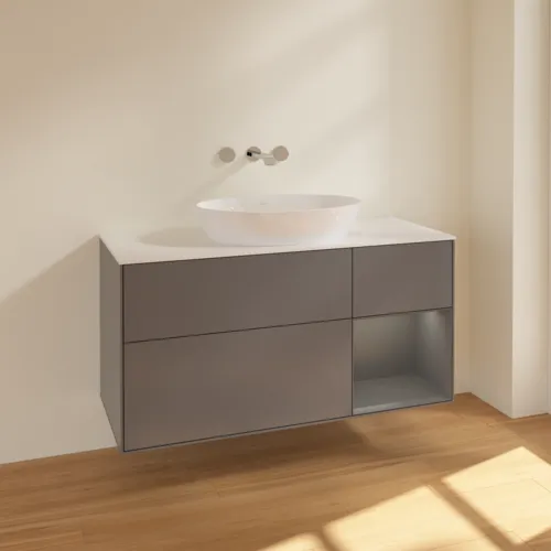 Bild von VILLEROY BOCH Finion Waschbeckenunterschrank, mit Beleuchtung, 3 Auszüge, 1200 x 603 x 501 mm, Anthracite Matt Lacquer / Anthracite Matt Lacquer / Glass White Matt #FA71GKGK