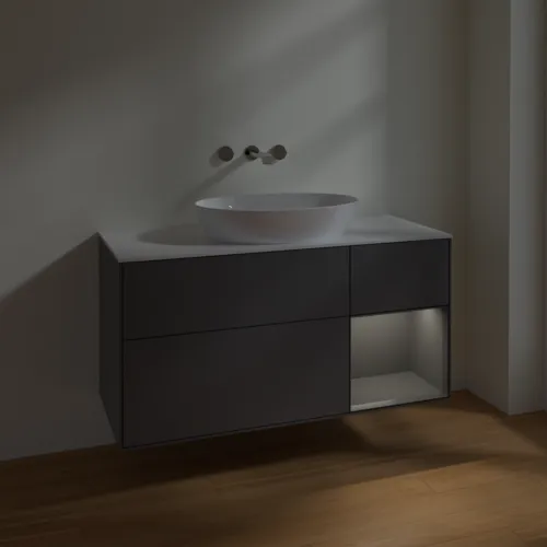 Bild von VILLEROY BOCH Finion Waschbeckenunterschrank, mit Beleuchtung, 3 Auszüge, 1200 x 603 x 501 mm, Anthracite Matt Lacquer / Anthracite Matt Lacquer / Glass White Matt #FA71GKGK