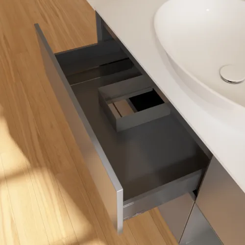 Bild von VILLEROY BOCH Finion Waschbeckenunterschrank, mit Beleuchtung, 3 Auszüge, 1200 x 603 x 501 mm, Anthracite Matt Lacquer / Anthracite Matt Lacquer / Glass White Matt #FA71GKGK