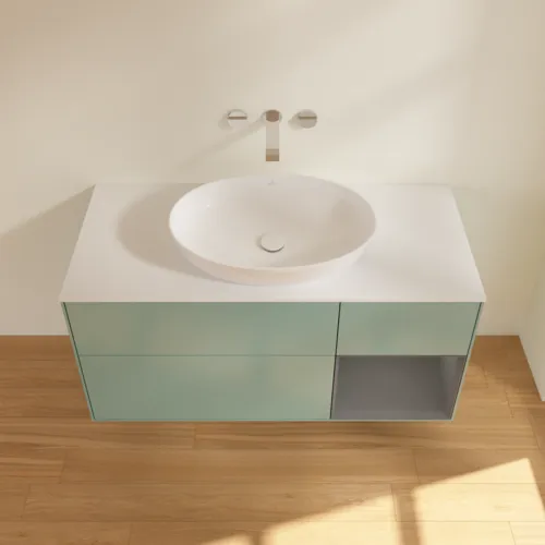 Bild von VILLEROY BOCH Finion Waschbeckenunterschrank, mit Beleuchtung, 3 Auszüge, 1200 x 603 x 501 mm, Olive Matt Lacquer / Anthracite Matt Lacquer / Glass White Matt #FA71GKGM