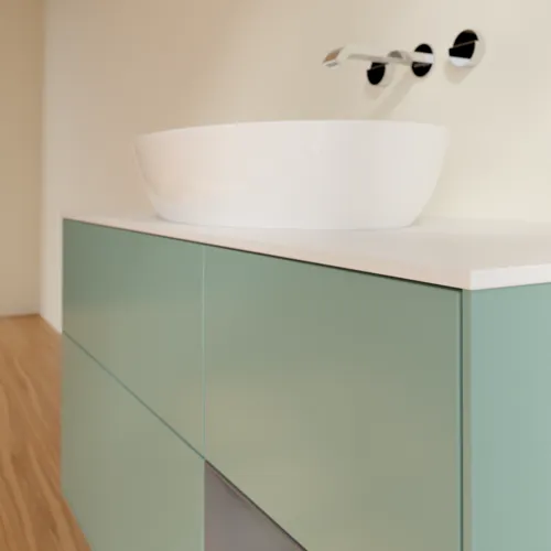 Bild von VILLEROY BOCH Finion Waschbeckenunterschrank, mit Beleuchtung, 3 Auszüge, 1200 x 603 x 501 mm, Olive Matt Lacquer / Anthracite Matt Lacquer / Glass White Matt #FA71GKGM