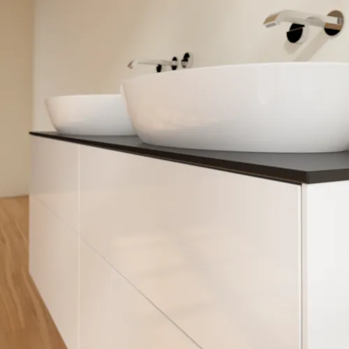 Bild von VILLEROY BOCH Finion Waschbeckenunterschrank, 4 Auszüge, 1600 x 603 x 501 mm, Glossy White Lacquer / Glass Black Matt #FA8200GF