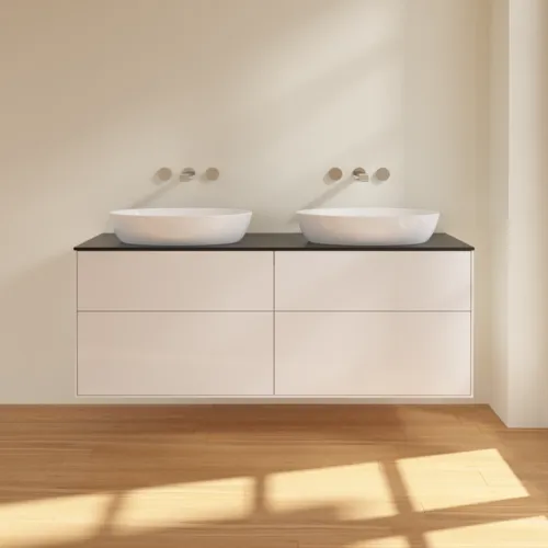 Bild von VILLEROY BOCH Finion Waschbeckenunterschrank, 4 Auszüge, 1600 x 603 x 501 mm, Glossy White Lacquer / Glass Black Matt #FA8200GF
