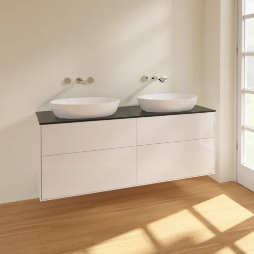 Bild von VILLEROY BOCH Finion Waschbeckenunterschrank, 4 Auszüge, 1600 x 603 x 501 mm, Glossy White Lacquer / Glass Black Matt #FA8200GF