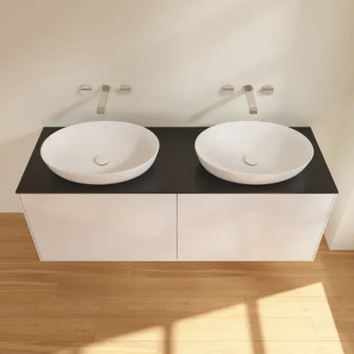 Bild von VILLEROY BOCH Finion Waschbeckenunterschrank, 4 Auszüge, 1600 x 603 x 501 mm, Glossy White Lacquer / Glass Black Matt #FA8200GF