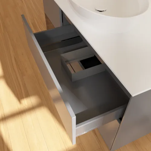 Bild von VILLEROY BOCH Finion Waschbeckenunterschrank, mit Beleuchtung, 3 Auszüge, 1200 x 603 x 501 mm, Anthracite Matt Lacquer / Walnut Veneer / Glass White Matt #FA61GNGK