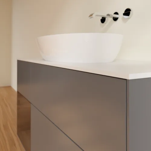 Bild von VILLEROY BOCH Finion Waschbeckenunterschrank, mit Beleuchtung, 3 Auszüge, 1200 x 603 x 501 mm, Anthracite Matt Lacquer / Walnut Veneer / Glass White Matt #FA61GNGK