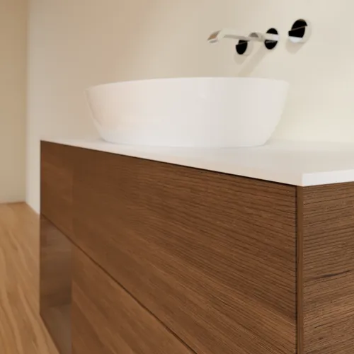 VILLEROY BOCH Finion Waschbeckenunterschrank, mit Beleuchtung, 3 Auszüge, 1200 x 603 x 501 mm, Walnut Veneer / Walnut Veneer / Glass White Matt #FA61GNGN, Bild 6