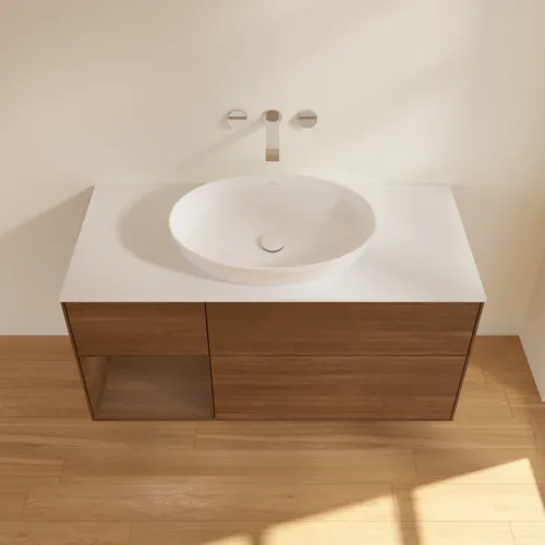 VILLEROY BOCH Finion Waschbeckenunterschrank, mit Beleuchtung, 3 Auszüge, 1200 x 603 x 501 mm, Walnut Veneer / Walnut Veneer / Glass White Matt #FA61GNGN, Bild 4