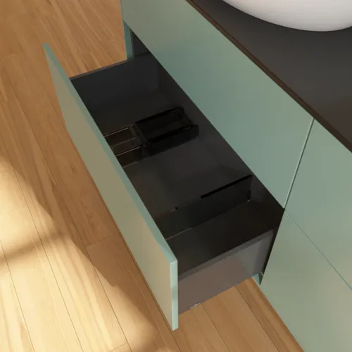Bild von VILLEROY BOCH Finion Waschbeckenunterschrank, 4 Auszüge, 1600 x 603 x 501 mm, Olive Matt Lacquer / Glass Black Matt #FA8200GM