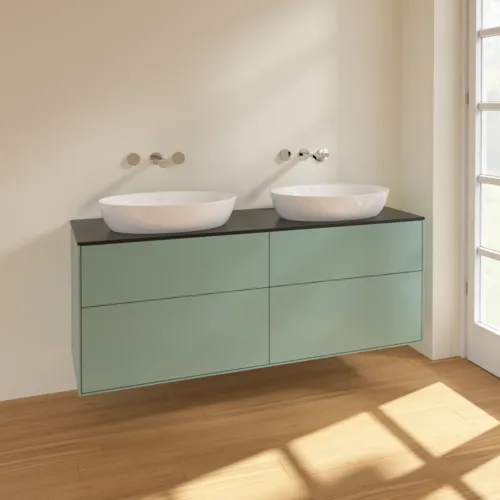 Bild von VILLEROY BOCH Finion Waschbeckenunterschrank, 4 Auszüge, 1600 x 603 x 501 mm, Olive Matt Lacquer / Glass Black Matt #FA8200GM