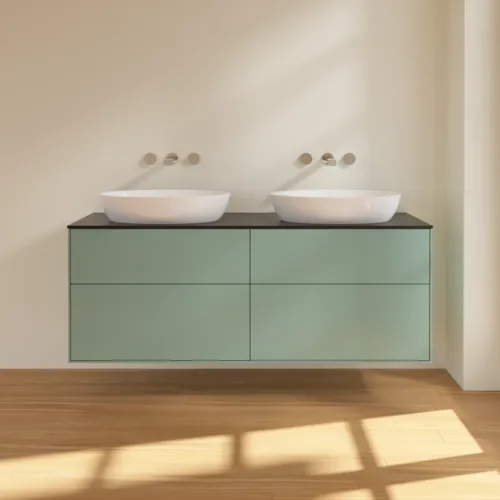 Bild von VILLEROY BOCH Finion Waschbeckenunterschrank, 4 Auszüge, 1600 x 603 x 501 mm, Olive Matt Lacquer / Glass Black Matt #FA8200GM