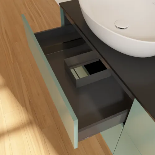 Bild von VILLEROY BOCH Finion Waschbeckenunterschrank, 4 Auszüge, 1600 x 603 x 501 mm, Olive Matt Lacquer / Glass Black Matt #FA8200GM
