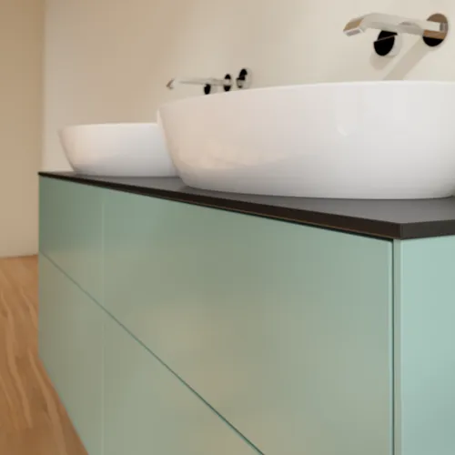 Bild von VILLEROY BOCH Finion Waschbeckenunterschrank, 4 Auszüge, 1600 x 603 x 501 mm, Olive Matt Lacquer / Glass Black Matt #FA8200GM
