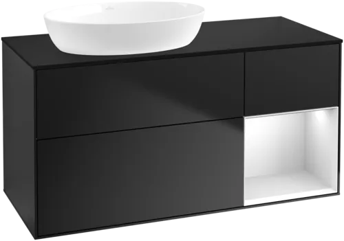 Obrázek VILLEROY BOCH Finion Vanity unit, with lighting, 3 pull-out compartments, 1200 x 603 x 501 mm, Black Matt Lacquer / White Matt Lacquer / Glass Black Matt #FA52MTPD