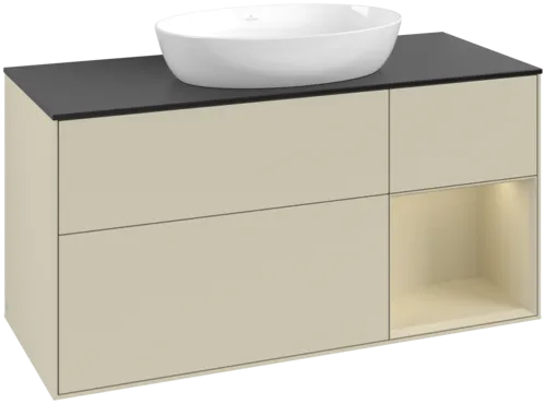 Obrázek VILLEROY BOCH Finion Vanity unit, with lighting, 3 pull-out compartments, 1200 x 603 x 501 mm, Silk Grey Matt Lacquer / Silk Grey Matt Lacquer / Glass Black Matt #FA72HJHJ