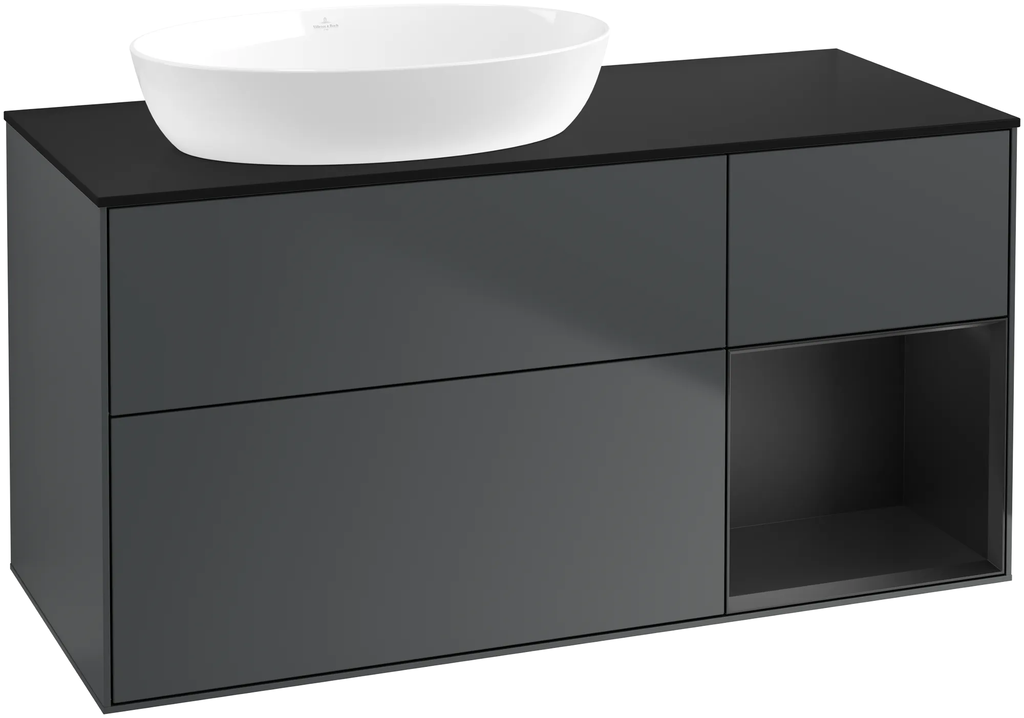 Picture of VILLEROY BOCH Finion Vanity unit, with lighting, 3 pull-out compartments, 1200 x 603 x 501 mm, Midnight Blue Matt Lacquer / Black Matt Lacquer / Glass Black Matt #FA52PDHG