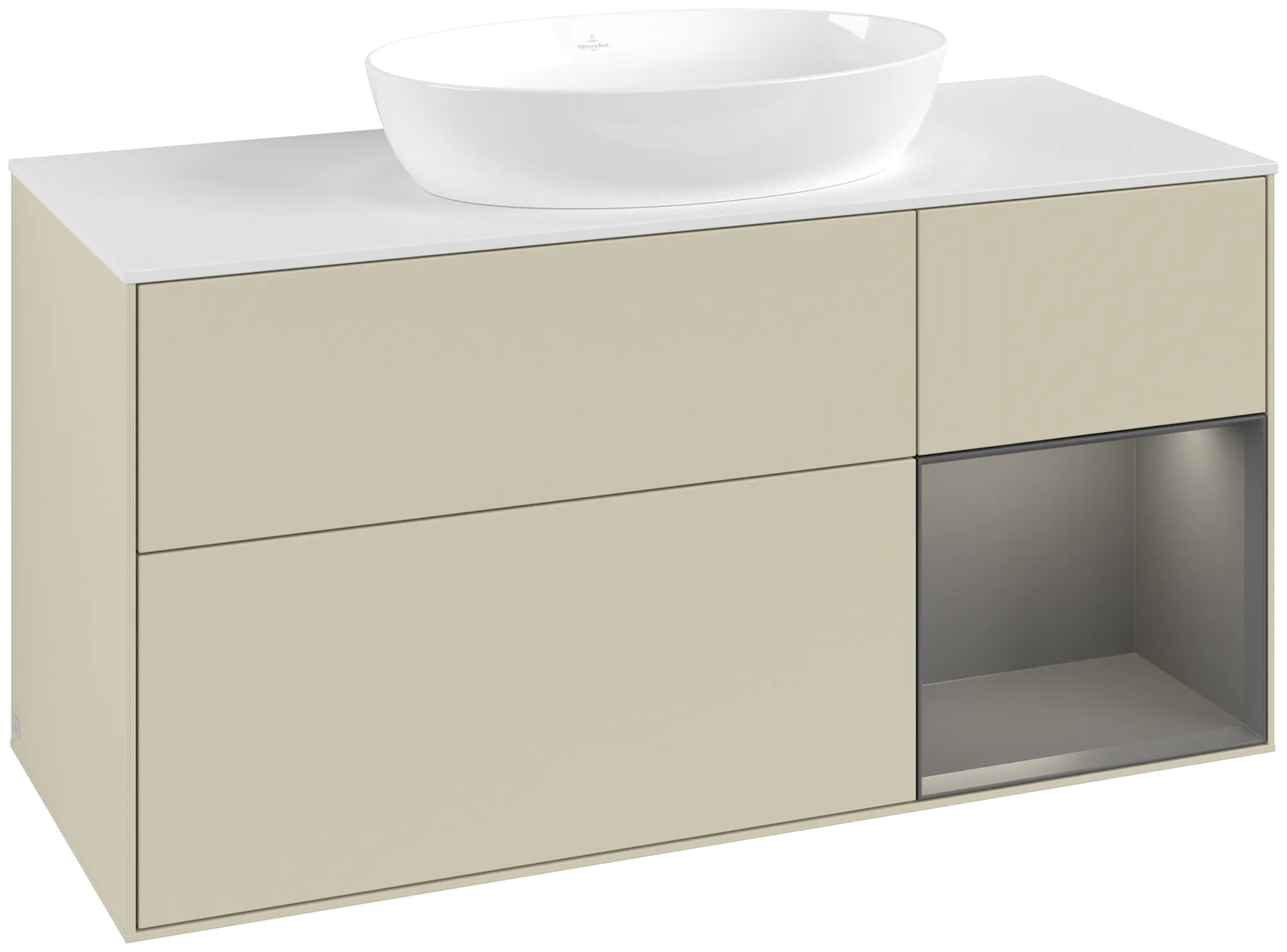 Picture of VILLEROY BOCH Finion Vanity unit, with lighting, 3 pull-out compartments, 1200 x 603 x 501 mm, Silk Grey Matt Lacquer / Anthracite Matt Lacquer / Glass White Matt #FA71GKHJ
