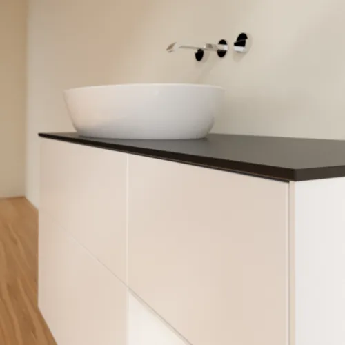 Bild von VILLEROY BOCH Finion Waschbeckenunterschrank, mit Beleuchtung, 3 Auszüge, 1200 x 603 x 501 mm, White Matt Lacquer / Glossy White Lacquer / Glass Black Matt #FA52GFMT