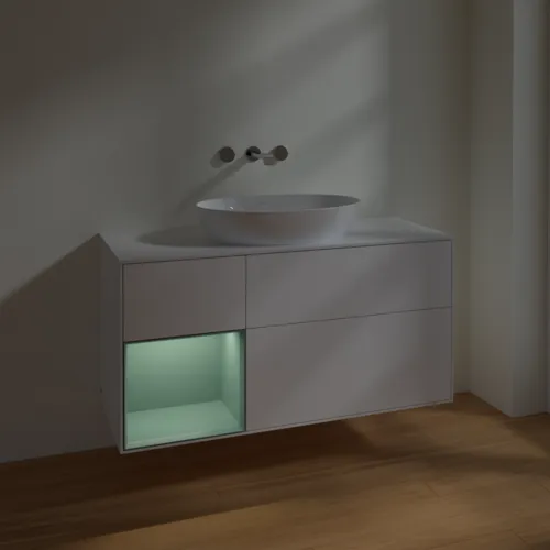 VILLEROY BOCH Finion Waschbeckenunterschrank, mit Beleuchtung, 3 Auszüge, 1200 x 603 x 501 mm, White Matt Lacquer / Olive Matt Lacquer / Glass White Matt #FA61GMMT, Bild 5