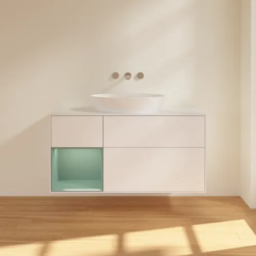 VILLEROY BOCH Finion Waschbeckenunterschrank, mit Beleuchtung, 3 Auszüge, 1200 x 603 x 501 mm, White Matt Lacquer / Olive Matt Lacquer / Glass White Matt #FA61GMMT, Bild 3