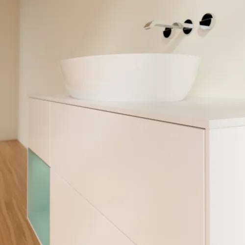 VILLEROY BOCH Finion Waschbeckenunterschrank, mit Beleuchtung, 3 Auszüge, 1200 x 603 x 501 mm, White Matt Lacquer / Olive Matt Lacquer / Glass White Matt #FA61GMMT, Bild 6