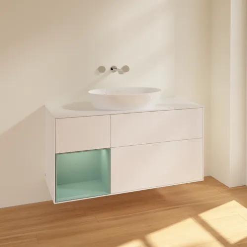 VILLEROY BOCH Finion Waschbeckenunterschrank, mit Beleuchtung, 3 Auszüge, 1200 x 603 x 501 mm, White Matt Lacquer / Olive Matt Lacquer / Glass White Matt #FA61GMMT, Bild 2
