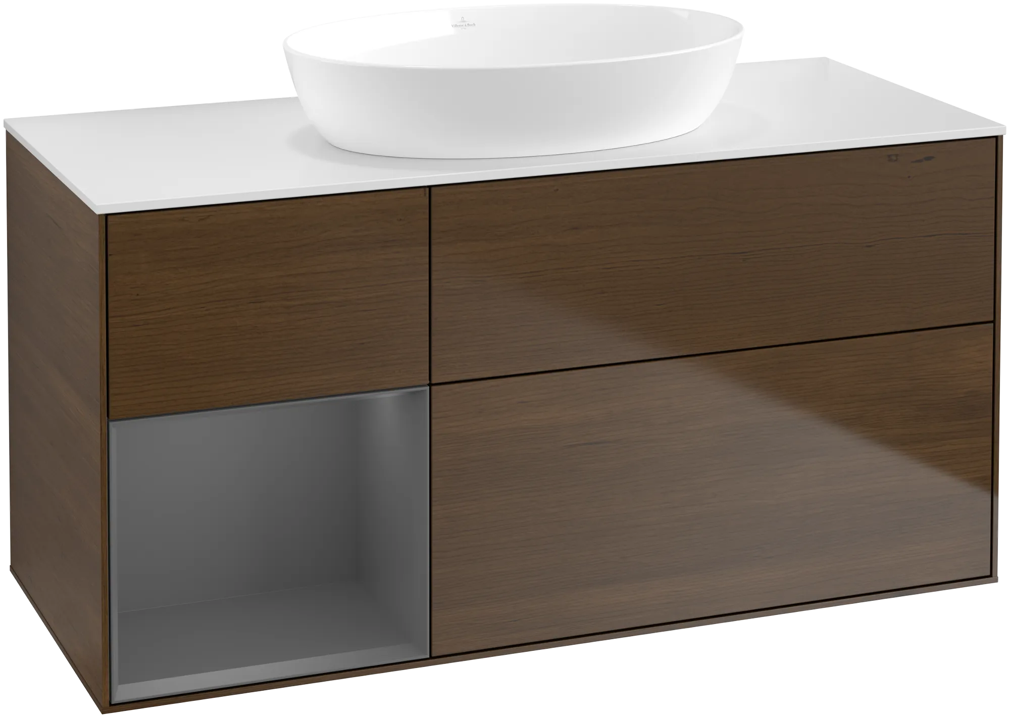 VILLEROY BOCH Finion Vanity unit, with lighting, 3 pull-out compartments, 1200 x 603 x 501 mm, Walnut Veneer / Anthracite Matt Lacquer / Glass White Matt #FA61GKGN resmi
