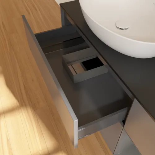 Bild von VILLEROY BOCH Finion Waschbeckenunterschrank, mit Beleuchtung, 3 Auszüge, 1200 x 603 x 501 mm, Anthracite Matt Lacquer / Anthracite Matt Lacquer / Glass Black Matt #FA52GKGK