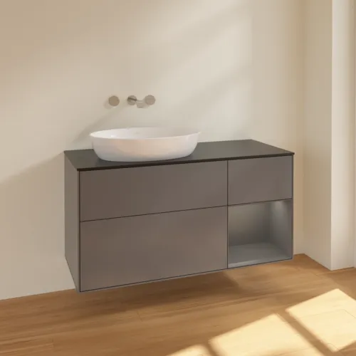 Bild von VILLEROY BOCH Finion Waschbeckenunterschrank, mit Beleuchtung, 3 Auszüge, 1200 x 603 x 501 mm, Anthracite Matt Lacquer / Anthracite Matt Lacquer / Glass Black Matt #FA52GKGK