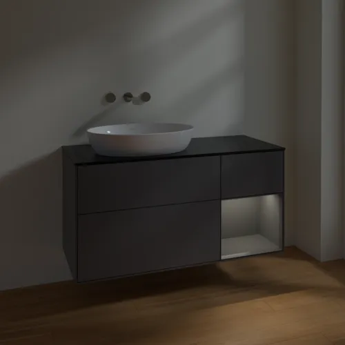 Bild von VILLEROY BOCH Finion Waschbeckenunterschrank, mit Beleuchtung, 3 Auszüge, 1200 x 603 x 501 mm, Anthracite Matt Lacquer / Anthracite Matt Lacquer / Glass Black Matt #FA52GKGK