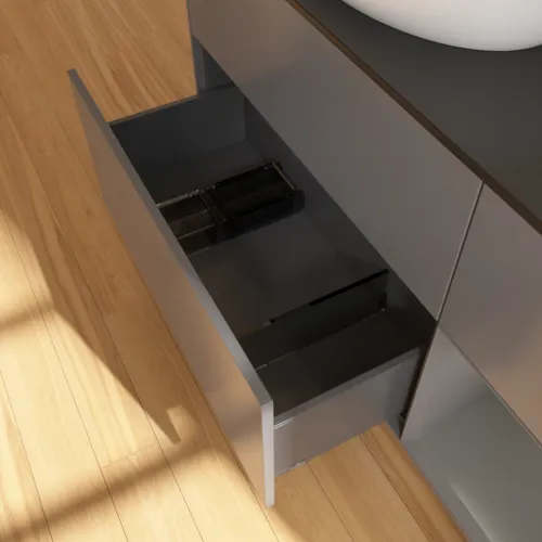 Bild von VILLEROY BOCH Finion Waschbeckenunterschrank, mit Beleuchtung, 3 Auszüge, 1200 x 603 x 501 mm, Anthracite Matt Lacquer / Anthracite Matt Lacquer / Glass Black Matt #FA52GKGK