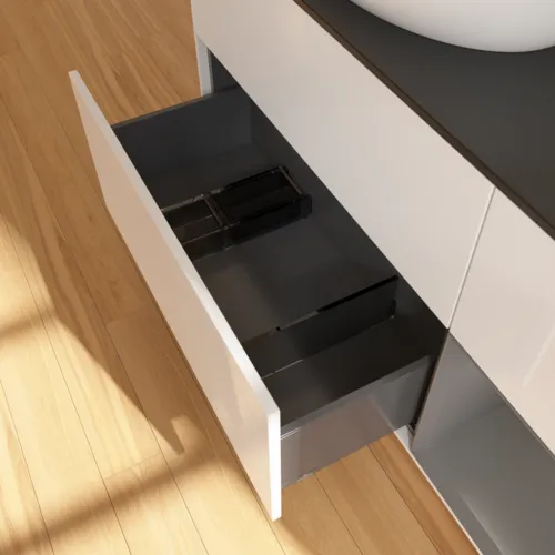 Picture of VILLEROY BOCH Finion Vanity unit, with lighting, 3 pull-out compartments, 1200 x 603 x 501 mm, Glossy White Lacquer / Anthracite Matt Lacquer / Glass Black Matt #FA52GKGF