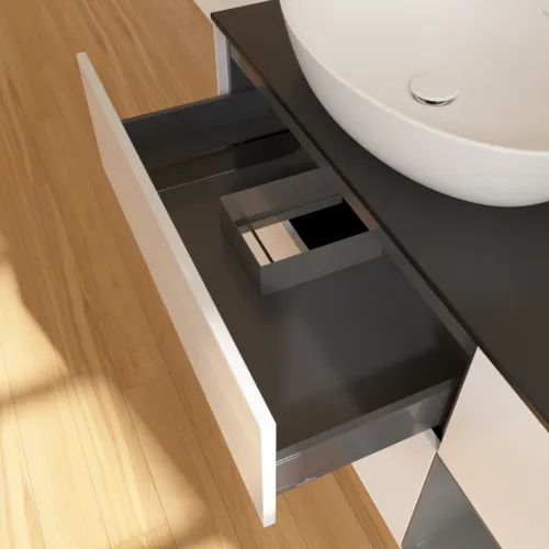 Picture of VILLEROY BOCH Finion Vanity unit, with lighting, 3 pull-out compartments, 1200 x 603 x 501 mm, Glossy White Lacquer / Anthracite Matt Lacquer / Glass Black Matt #FA52GKGF